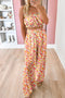 Pink Boho Floral Bandeau Top and High Waist Wide Leg Pants Set
